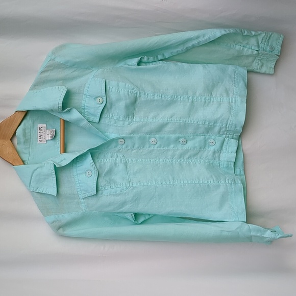 Allison Taylor blouse aqua 8 petite - Picture 10 of 10